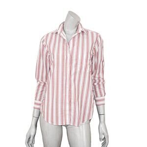 Anthropologie GRAYSON the HERO Women's Button Down Shirt White Red stripe sz 01